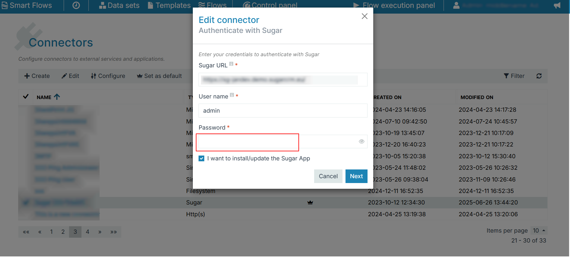 Sugar Connector List view.png