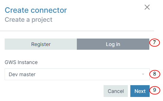 Create Connector_Create a Project_Log in.png